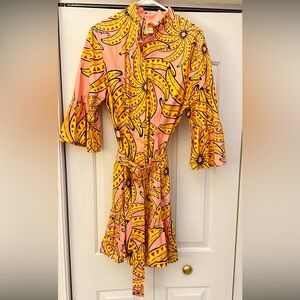 Pink & Yellow Printed Mini Dress with Tie Waist